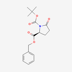 Chemical structure of 2-Benzyl 1-(tert-butyl) (S)-5-oxopyrrolidine-1,2-dicarboxylate