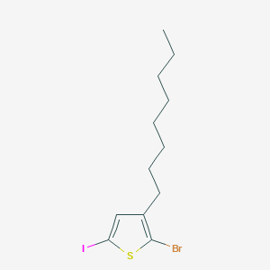 Chemical structure of 2-Bromo-5-iodo-3-n-octylthiophene (stabilized with Copper chip)