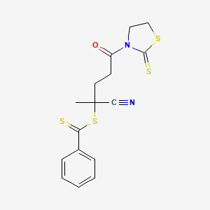 Chemical structure of 2-Cyano-5-oxo-5-(2-thioxothiazolidin-3-yl)pentan-2-yl benzodithioate