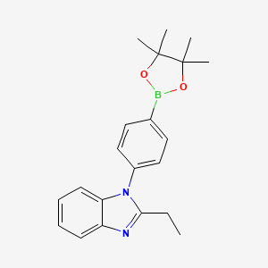 Chemical structure of 2-Ethyl-1-(4-(4,4,5,5-tetramethyl-1,3,2-dioxaborolan-2-yl)phenyl)-1H-benzo[ d]imidazole
