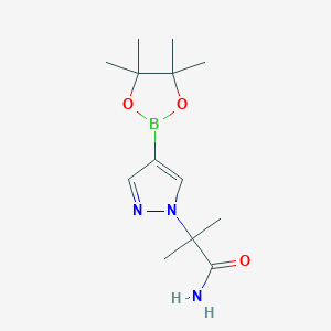 Chemical structure of 2-Methyl-2-(4-(4,4,5,5-tetramethyl-1,3,2-dioxaborolan-2-yl)-1H-pyrazol-1-yl)propanamide