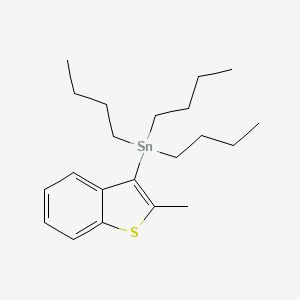 Chemical structure of 2-Methyl-3-(tributylstannyl) benzothiophene
