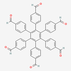 Chemical structure of 3',4',5',6'-Tetrakis(4-formylphenyl)-[1,1':2',1''-terphenyl]-4,4''-dicarbaldehyde
