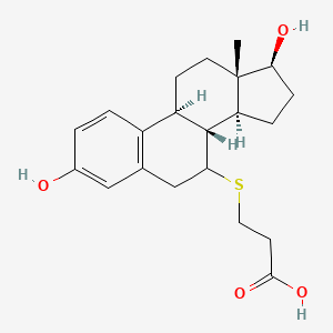 Chemical structure of 3-(((7R,8R,9S,13S,14S,17S)-3,17-Dihydroxy-13-methyl-7,8,9,11,12,13,14,15,16,17-decahydro-6H-cyclopenta[a]phenanthren-7-yl)thio)propanoic acid