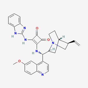 Chemical structure of 3-((1H-Benzo[d]imidazol-2-yl)amino)-4-(((S)-(6-methoxyquinolin-4-yl)((1S,2S,4S,5R)-5-vinylquinuclidin-2-yl)methyl)amino)cyclobut-3-ene-1,2-dione