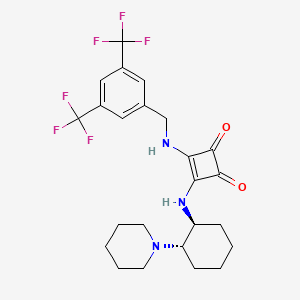 Chemical structure of 3-((3,5-Bis(trifluoromethyl)benzyl)amino)-4-(((1S,2S)-2-(piperidin-1-yl)cyclohexyl)amino)cyclobut-3-ene-1,2-dione