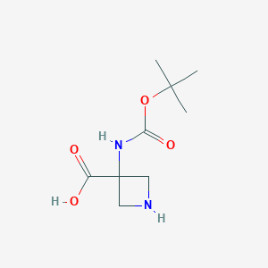Chemical structure of 3-((tert-Butoxycarbonyl)amino)azetidine-3-carboxylic acid