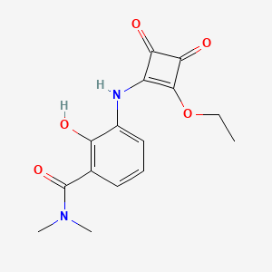 Chemical structure of 3-(2-Ethoxy-3,4-dioxocyclobut-1-enylamino)-2-hydroxy-N,N-dimethylbenzamide