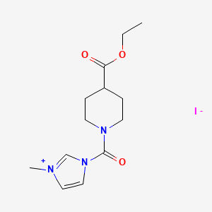 Chemical structure of 3-(4-(Ethoxycarbonyl)piperidine-1-carbonyl)-1-methyl-1H-imidazol-3-ium iodide