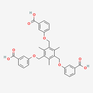 Chemical structure of 3,3',3''-(((2,4,6-Trimethylbenzene-1,3,5-triyl)tris(methylene))tris(oxy))tribenzoic acid