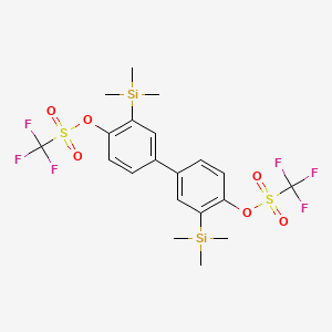 Chemical structure of 3,3'-Bis(trimethylsilyl)-[1,1'-biphenyl]-4,4'-diyl bis(trifluoromethanesulfonate)