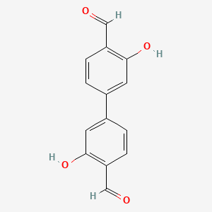 Chemical structure of 3,3'-Dihydroxy-[1,1'-biphenyl]-4,4'-dicarbaldehyde