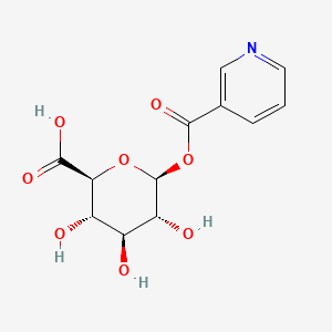 Chemical structure of 3,4,5-Trihydroxy-6-(nicotinoyloxy)tetrahydro-2H-pyran-2-carboxylic acid