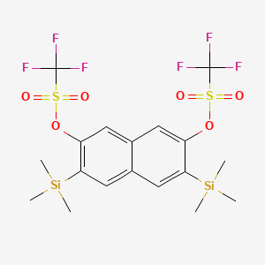 Chemical structure of 3,6-Bis(trimethylsilyl)naphthalene-2,7-diyl Bis(trifluoromethanesulfonate)