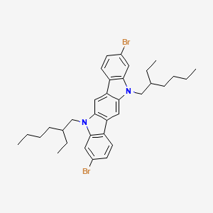 Chemical structure of 3,9-Dibromo-5,11-bis(2-ethylhexyl)-5,11-dihydroindolo[3,2-b]carbazole