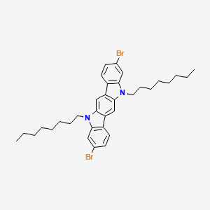 Chemical structure of 3,9-Dibromo-5,11-dioctyl-5,11-dihydroindolo[3,2-b]carbazole