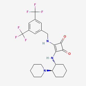Chemical structure of 3-[[[3,5-Bis(trifluoromethyl)phenyl]methyl]amino]-4-[[(1R,2R)-2-(1-piperidinyl)cyclohexyl]amino]-3-cyclobutene-1,2-dione