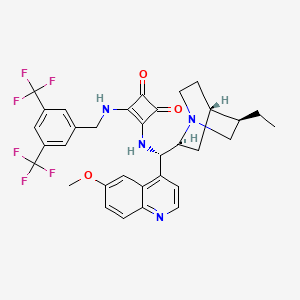 Chemical structure of 3-[[[3,5-Bis(trifluoromethyl)phenyl]methyl]amino]-4-[[(8α,9S)-10,11-dihydro-6'-methoxycinchonan-9-yl]amino]-3-cyclobutene-1,2-dione