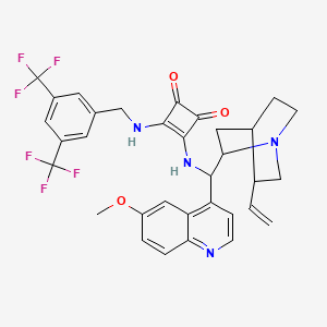 Chemical structure of 3-[[[3,5-Bis(trifluoromethyl)phenyl]methyl]amino]-4-[[(8α,9S)-6'-methoxycinchonan-9-yl]amino]-3-cyclobutene-1,2-dione