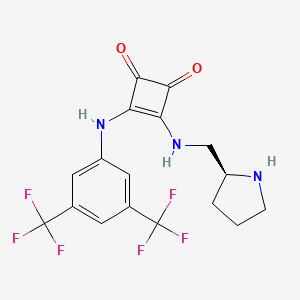 Chemical structure of 3-[[3,5-Bis(trifluoromethyl)phenyl]amino]-4-[[(2S)-2-pyrrolidinylmethyl]amino]-3-cyclobutene-1,2-dione