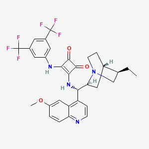 Chemical structure of 3-[[3,5-Bis(trifluoromethyl)phenyl]amino]-4-[[(8α,9S)-10,11-dihydro-6'-methoxycinchonan-9-yl]amino]-3-cyclobutene-1,2-dione