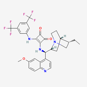 Chemical structure of 3-[[3,5-Bis(trifluoromethyl)phenyl]amino]-4-[[(9R)-10,11-dihydro-6'-methoxycinchonan-9-yl]amino]-3-cyclobutene-1,2-dione