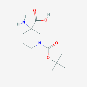 Chemical structure of 3-Amino-1-(tert-butoxycarbonyl)piperidine-3-carboxylic acid