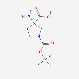 Chemical structure of 3-Amino-1-(tert-butoxycarbonyl)pyrrolidine-3-carboxylic acid