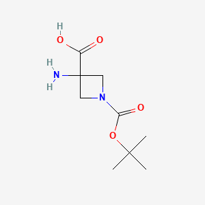 Chemical structure of 3-Amino-1-[(tert-butoxy)carbonyl]azetidine-3-carboxylic acid