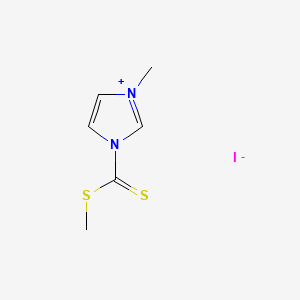 Chemical structure of 3-Methyl-1-((methylthio)carbonothioyl)-1H-imidazol-3-ium iodide
