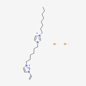 Chemical structure of 3-Octyl-1-(6-(3-vinyl-1H-imidazol-3-ium-1-yl)hexyl)-1H-imidazol-3-ium,Dibromide