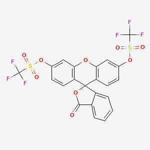 Chemical structure of 3-Oxo-3H-spiro[isobenzofuran-1,9'-xanthene]-3',6'-diyl bis(trifluoromethanesulfonate)