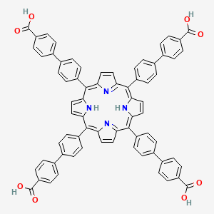 Chemical structure of 4',4''',4''''',4'''''''-(Porphyrin-5,10,15,20-tetrayl)tetrakis(([1,1'-biphenyl]-4-carboxylic acid))