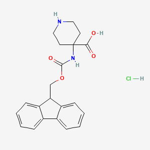 Chemical structure of 4-(Fmoc-amino)-4-piperidinecarboxylic acid hydrochloride