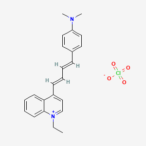 Chemical structure of 4-((1E,3E)-4-(4-(Dimethylamino)phenyl)buta-1,3-dien-1-yl)-1-ethylquinolin-1-ium perchlorate