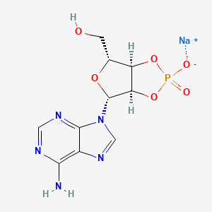 Chemical structure of 4-(6-Amino-9H-purin-9-yl)-2-hydroxy-6-(hydroxymethyl)tetrahydrofuro[3,4-d][1,3,2]dioxaphosphole 2-oxide