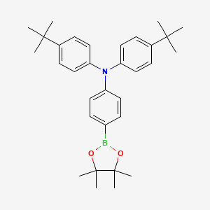 Chemical structure of 4-(tert-Butyl)-N-(4-(tert-butyl)phenyl)-N-(4-(4,4,5,5-tetramethyl-1,3,2-dioxaborolan-2-yl)phenyl)aniline