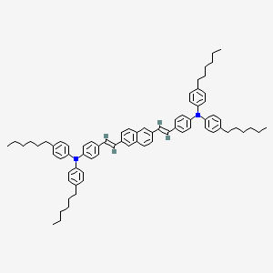 Chemical structure of 4,4'-((1E,1'E)-Naphthalene-2,6-diylbis(ethene-2,1-diyl))bis(N,N-bis(4-hexylphenyl)aniline)