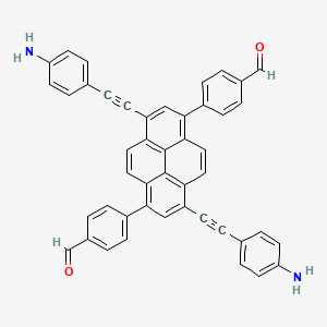 Chemical structure of 4,4'-(3,8-Bis((4-aminophenyl)ethynyl)pyrene-1,6-diyl)dibenzaldehyde