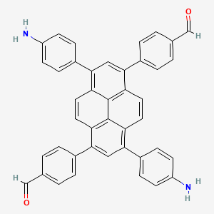 Chemical structure of 4,4'-(3,8-Bis(4-aminophenyl)pyrene-1,6-diyl)dibenzaldehyde