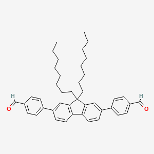 Chemical structure of 4,4'-(9,9-Dioctyl-9H-fluorene-2,7-diyl)dibenzaldehyde