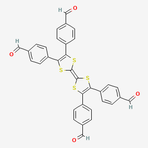 Chemical structure of 4,4',4'',4'''-([2,2'-Bi(1,3-dithiolylidene)]-4,4',5,5'-tetrayl)tetrabenzaldehyde