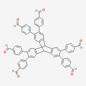 Chemical structure of 4,4',4'',4''',4'''',4'''''-(9,10-Dihydro-9,10-[1,2]benzenoanthracene-2,3,6,7,14,15-hexayl)hexabenzaldehyde