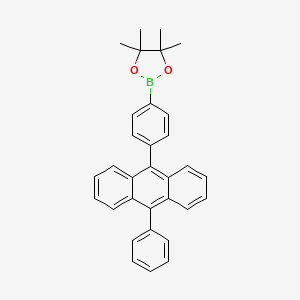 Chemical structure of 4,4,5,5-Tetramethyl-2-[4-(10- phenylanthracen-9-yl)phenyl]-1,3,2-dioxaborolane