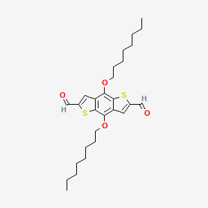 Chemical structure of 4,8-Bis(n-octyloxy)benzo[1,2-b:4,5-b']dithiophene-2,6-dicarbaldehyde