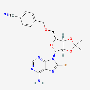 Chemical structure of 4-[(3aR,4R,6R,6aR)-6-(6-amino-8-bromopurin-9-yl)-2,2-dimethyl-tetrahydrofuro[3,4-d][1,3]dioxol-4-ylmethoxymethyl]benzonitrile