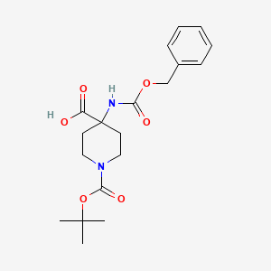 Chemical structure of 4-[(Benzyloxycarbonyl)amino]piperidine-1,4-dicarboxylic acid mono-tert-butyl ester
