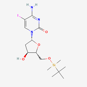 Chemical structure of 4-Amino-1-((2R,4S,5R)-5-(((tert-butyldimethylsilyl)oxy)methyl)-4-hydroxytetrahydrofuran-2-yl)-5-iodopyrimidin-2(1H)-one