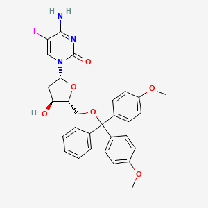 Chemical structure of 4-Amino-1-((2R,4S,5R)-5-((bis(4-methoxyphenyl)(phenyl)methoxy)methyl)-4-hydroxytetrahydrofuran-2-yl)-5-iodopyrimidin-2(1H)-one