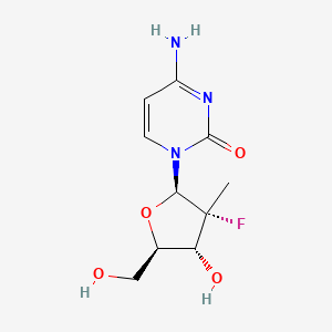 Chemical structure of 4-amino-1-((2S,3S,4S,5R)-3-fluoro-4-hydroxy-5-(hydroxymethyl)-3-methyltetrahydrofuran-2-yl)pyrimidin-2(1H)-one